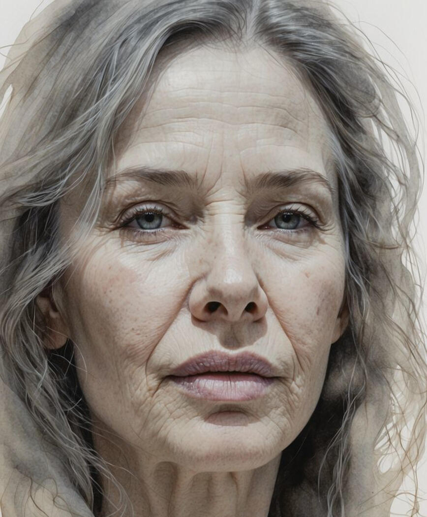 hyperrealistic portrait of elderly woman